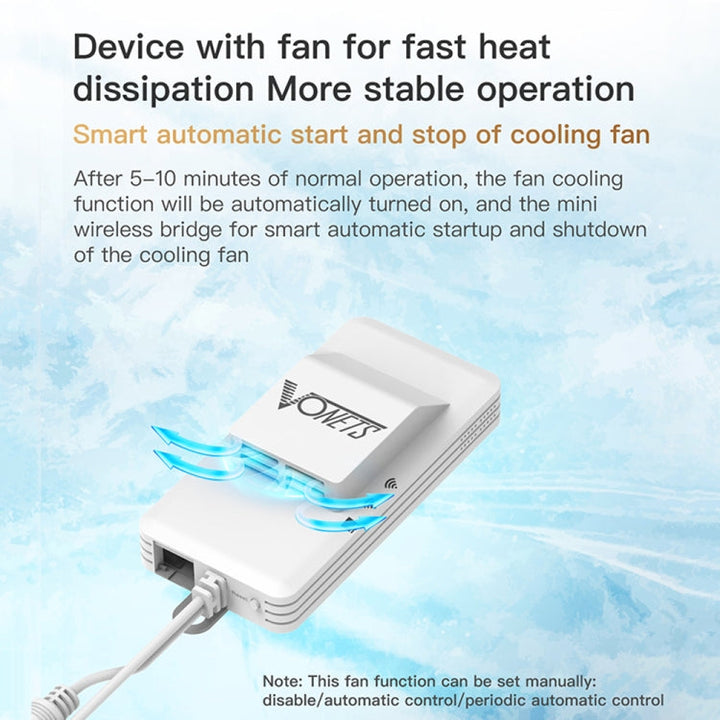 Lisslune | VONETS VAP11AC 5G / 2.4G Mini Wireless Bridge with Fan Version 300Mbps + 900Mbps WiFi Repeater, Support for Video Surveillance & Control (White)