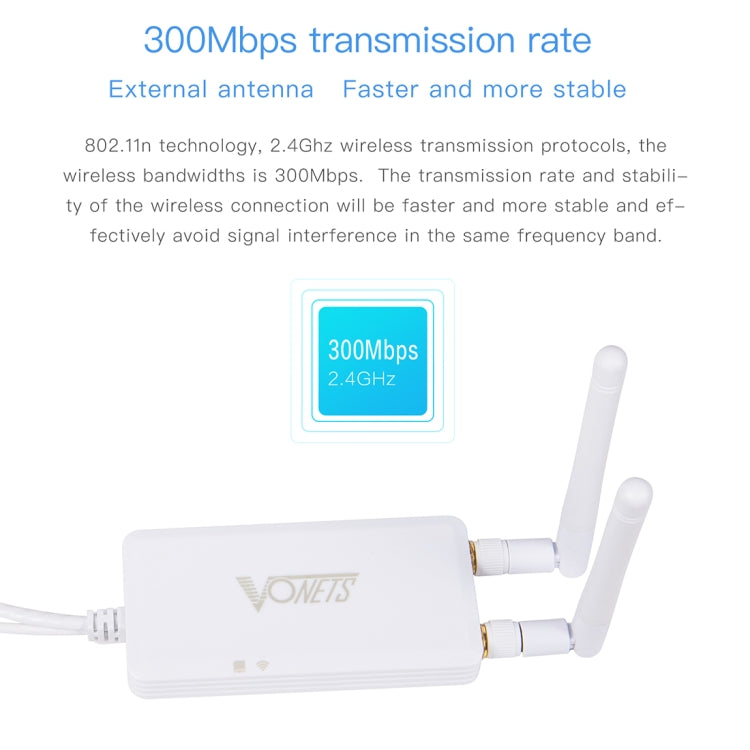 Lisslune | VONETS VAP11S 2.4G Mini WLAN Bridge 300Mbps WiFi Repeater with 2 Antennas