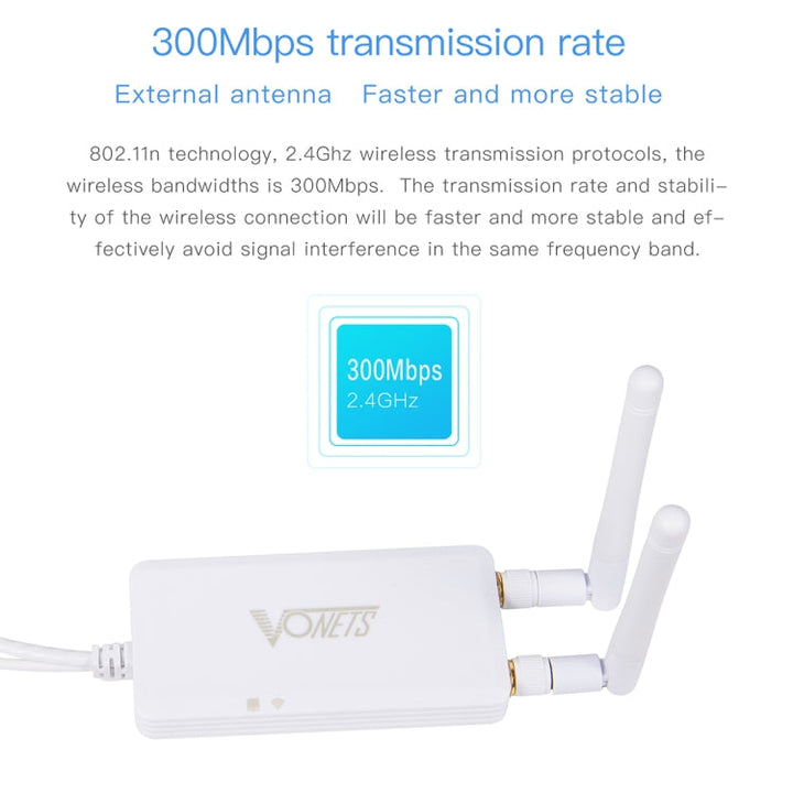 Lisslune | VONETS VAP11S 2.4G Mini WLAN Bridge 300Mbps WiFi Repeater with 2 Antennas