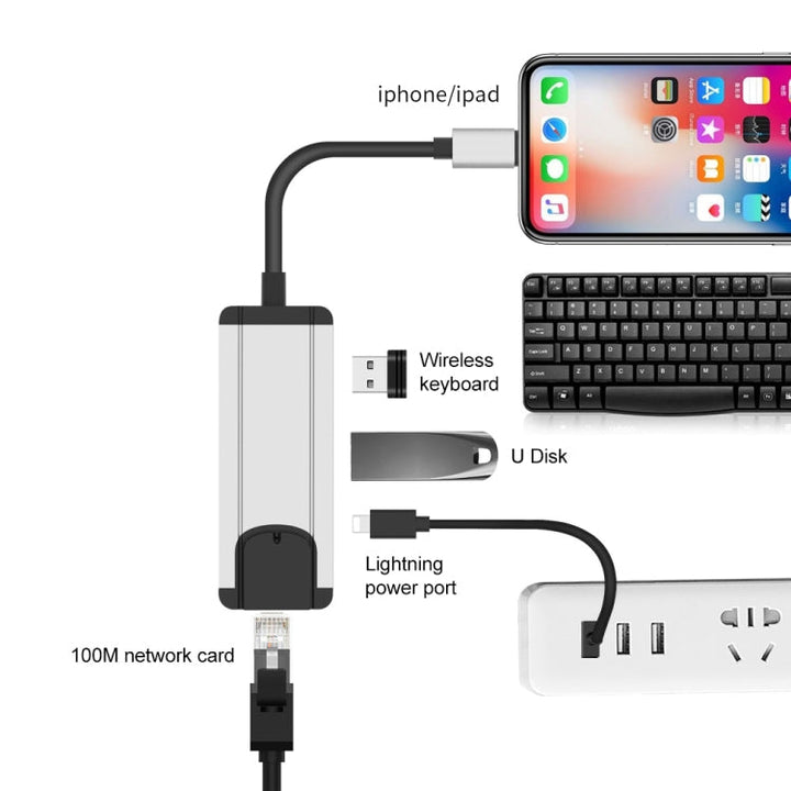 Lisslune | Onten 75002 8PIN to RJ45 Hub USB 2.0 Adapter (Silver)