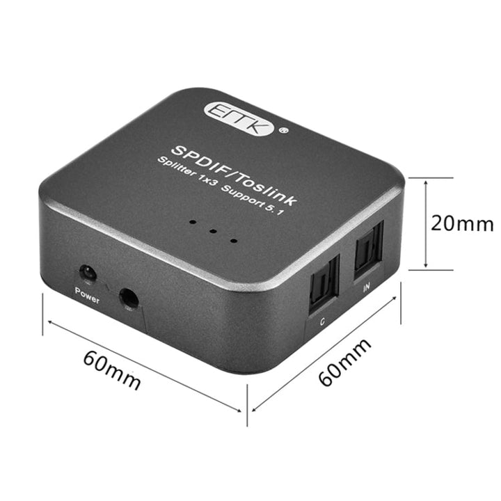 Lisslune | EMK 1 Input 3 Output Digital Optical Audio SPDIF Toslink Splitter Adapter (Silver Gray)