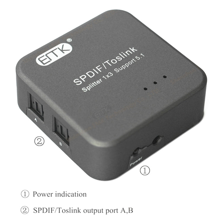 Lisslune | EMK 1 Input 3 Output Digital Optical Audio SPDIF Toslink Splitter Adapter (Silver Gray)
