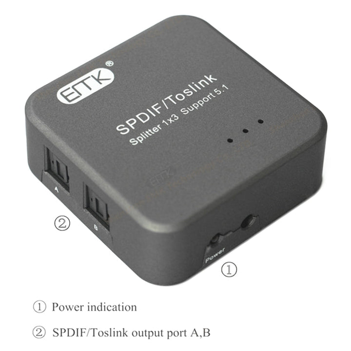 Lisslune | EMK 1 Input 3 Output Digital Optical Audio SPDIF Toslink Splitter Adapter (Silver Gray)