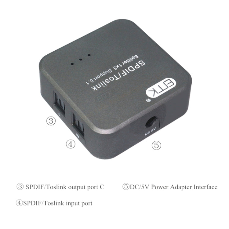 Lisslune | EMK 1 Input 3 Output Digital Optical Audio SPDIF Toslink Splitter Adapter (Silver Gray)