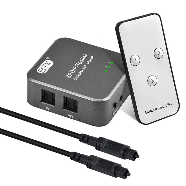 Lisslune | EMK SPDIF/TosLink Digital Optical Audio 3x1 Switcher with IR Controller (Gray)