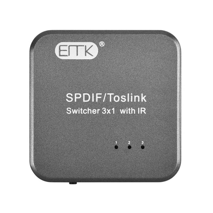 Lisslune | EMK SPDIF/TosLink Digital Optical Audio 3x1 Switcher with IR Controller (Gray)