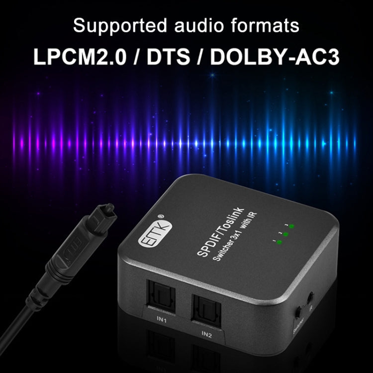 Lisslune | EMK SPDIF/TosLink Digital Optical Audio 3x1 Switcher with IR Controller (Gray)