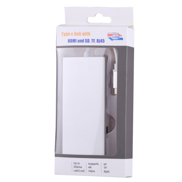 Lisslune | USB-C / Type-C to HDMI & RJ45 & 2 x USB 3.0 & SD & Micro SD Card Reader Adapter HUB with USB-C / Type-C Charging Function, For Macbook / New Macbook Pro / Huawei Matebook