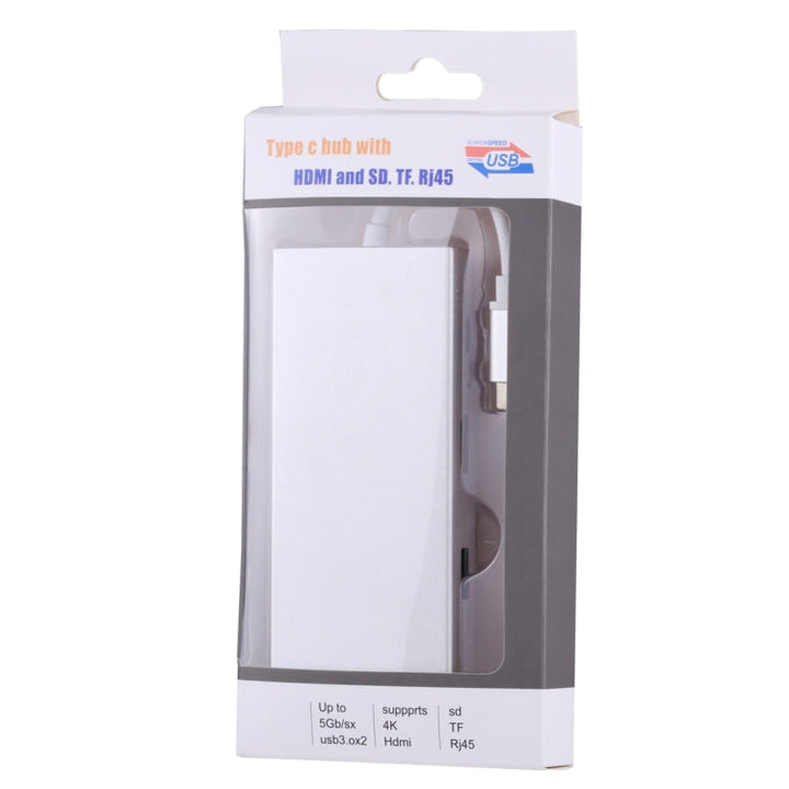 Lisslune | USB-C / Type-C to HDMI & RJ45 & 2 x USB 3.0 & SD & Micro SD Card Reader Adapter HUB with USB-C / Type-C Charging Function, For Macbook / New Macbook Pro / Huawei Matebook