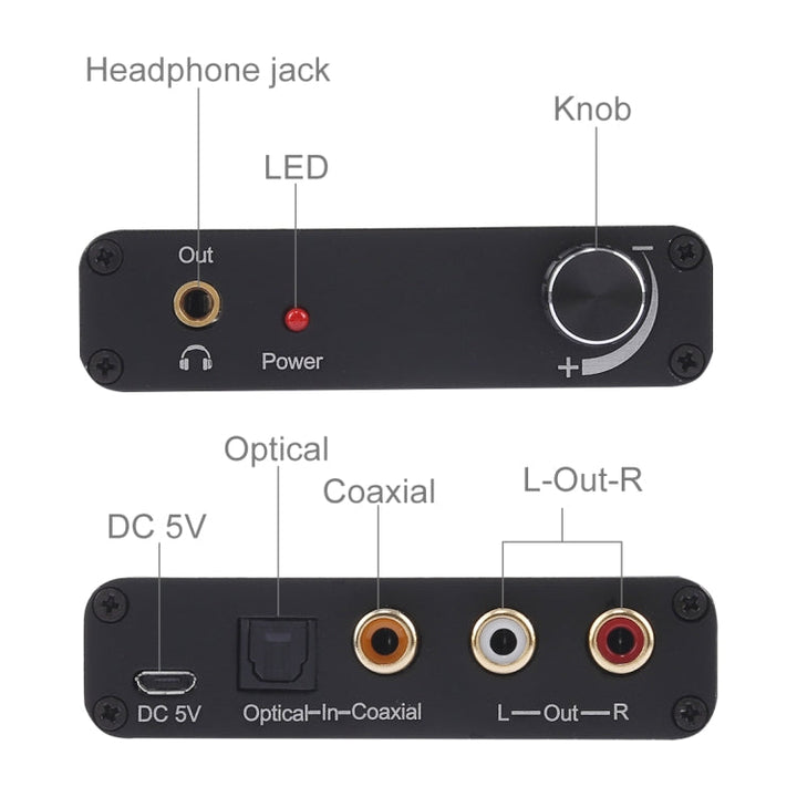 Lisslune | 192KHz DAC Converter HD HIFI Optical to RCA+3.5mm Headphone 5.1 Channel Digital Audio Converter with Volume Control