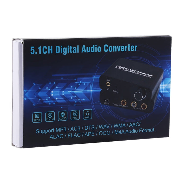 Lisslune | 192KHz DAC Converter HD HIFI Optical to RCA+3.5mm Headphone 5.1 Channel Digital Audio Converter with Volume Control