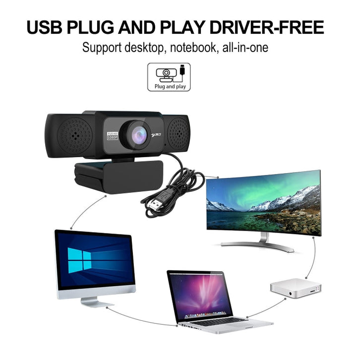 Lisslune | HXSJ S5 1080P Adjustable HD Video Webcam PC Camera with Microphone (Black)