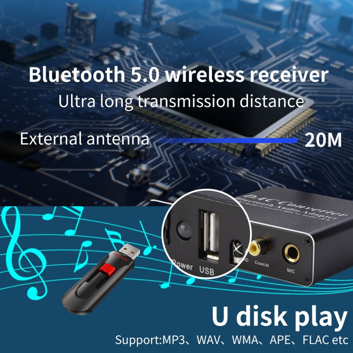 Lisslune | NK-Q8 Bluetooth Audio Adapter DAC Converter with Remote Control, US Plug