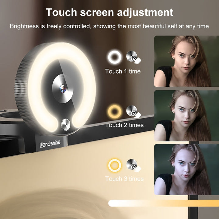 Lisslune | Landshine 90 Degree Wide Angle 2K USB Autofocus Computer Live Beauty HD Camera with Ring Light