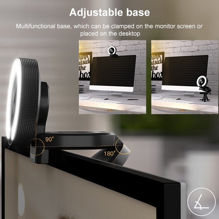 Lisslune | Landshine 90 Degree Wide Angle 2K USB Autofocus Computer Live Beauty HD Camera with Ring Light