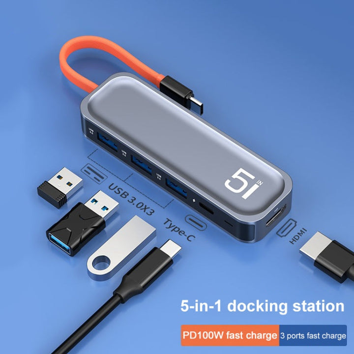 Lisslune | ROCK TR21 USB-C / Type-C to HDMI + USB3.0 x 3 + PD 4K 60Hz 5 in 1 Docking Station