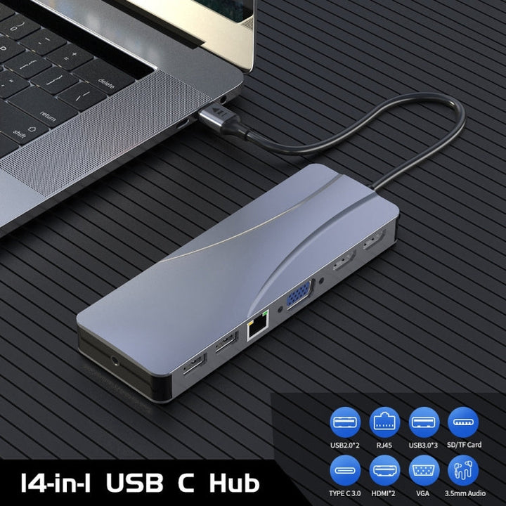 Lisslune | Rocketek HC452 Type-C to 100M RJ45 + HDMI+VGA 14 in 1 HUB Adapter