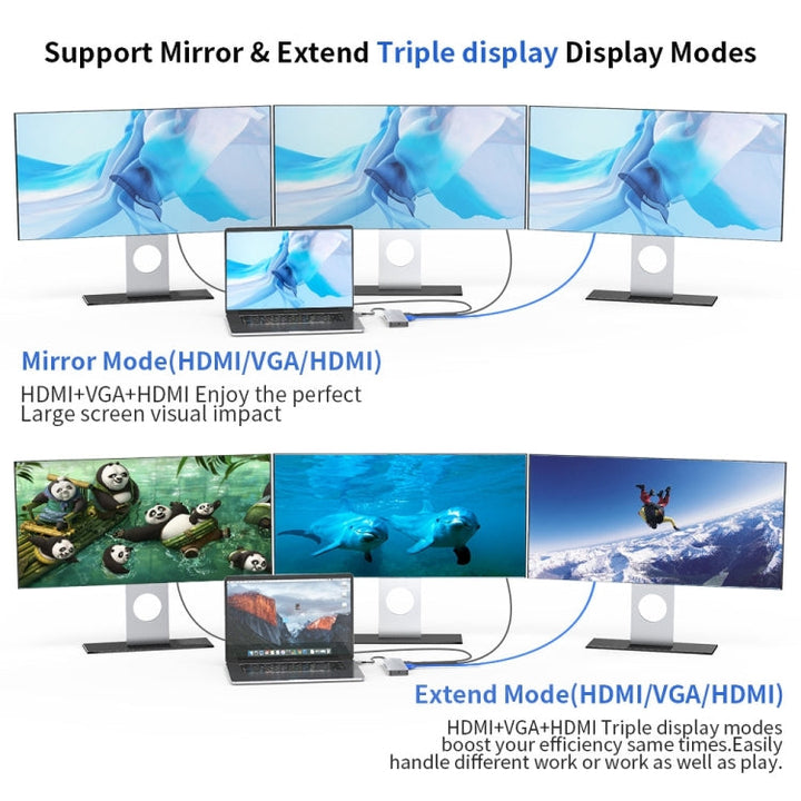 Lisslune | Rocketek HC452 Type-C to 100M RJ45 + HDMI+VGA 14 in 1 HUB Adapter