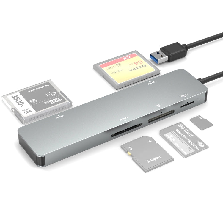 Lisslune | Rocketek CR308 USB3.0 Multifunction Card Reader CF / CFast / SD / MS / TF Card 5 in 1 (Silver Gray)