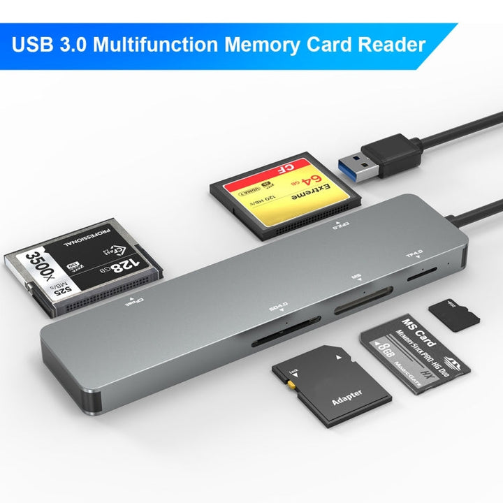 Lisslune | Rocketek CR308 USB3.0 Multifunction Card Reader CF / CFast / SD / MS / TF Card 5 in 1 (Silver Gray)