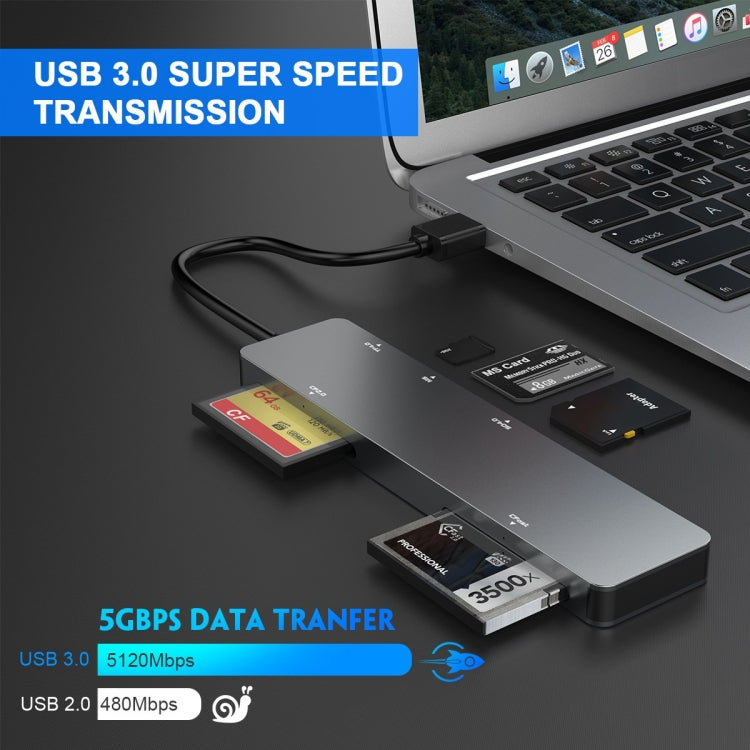Lisslune | Rocketek CR308 USB3.0 Multifunction Card Reader CF / CFast / SD / MS / TF Card 5 in 1 (Silver Gray)