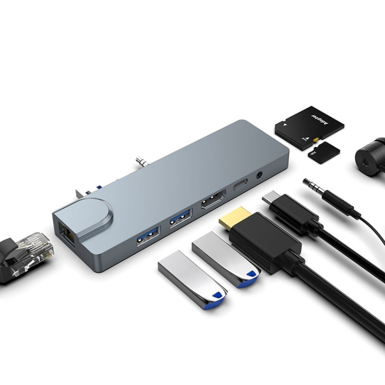 Lisslune | Rocketek SHL731 8 in 1 60W PD / RJ45 / 4K HDMI / USB 3.0 HUB Adapter for Surface Pro 3 / 4 / GO
