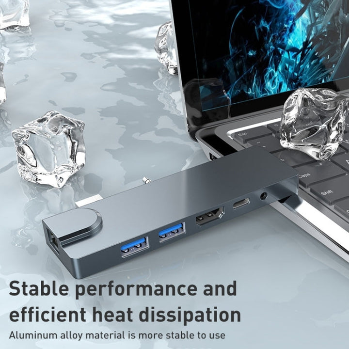 Lisslune | Rocketek SHL731 8 in 1 60W PD / RJ45 / 4K HDMI / USB 3.0 HUB Adapter for Surface Pro 3 / 4 / GO