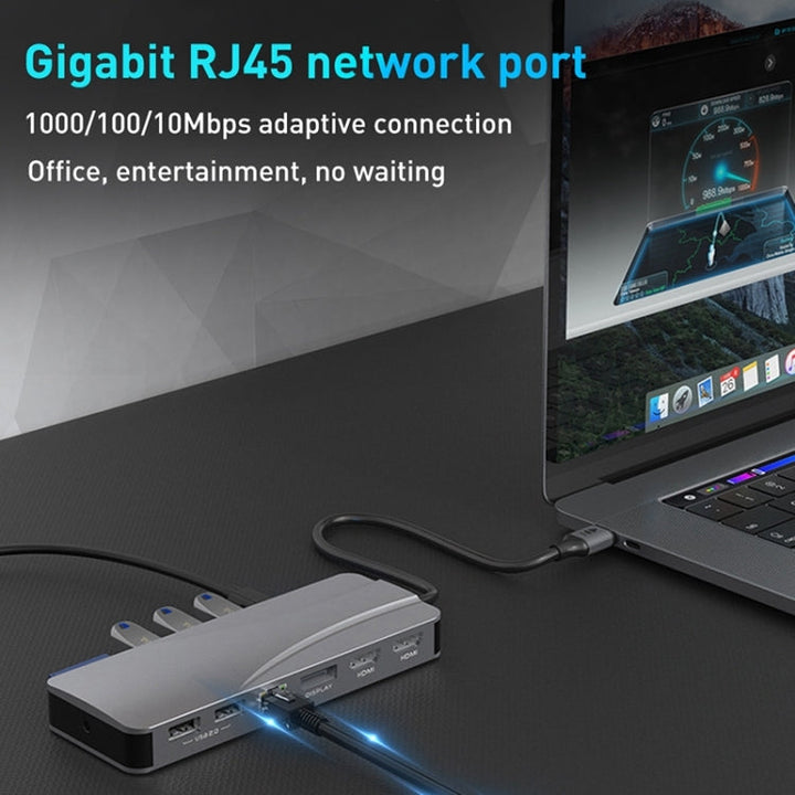Lisslune | Rocketek HC451 Type-C to 60W PD + 4K HDMI + DP + 100M RJ45 14 in 1 HUB Adapter