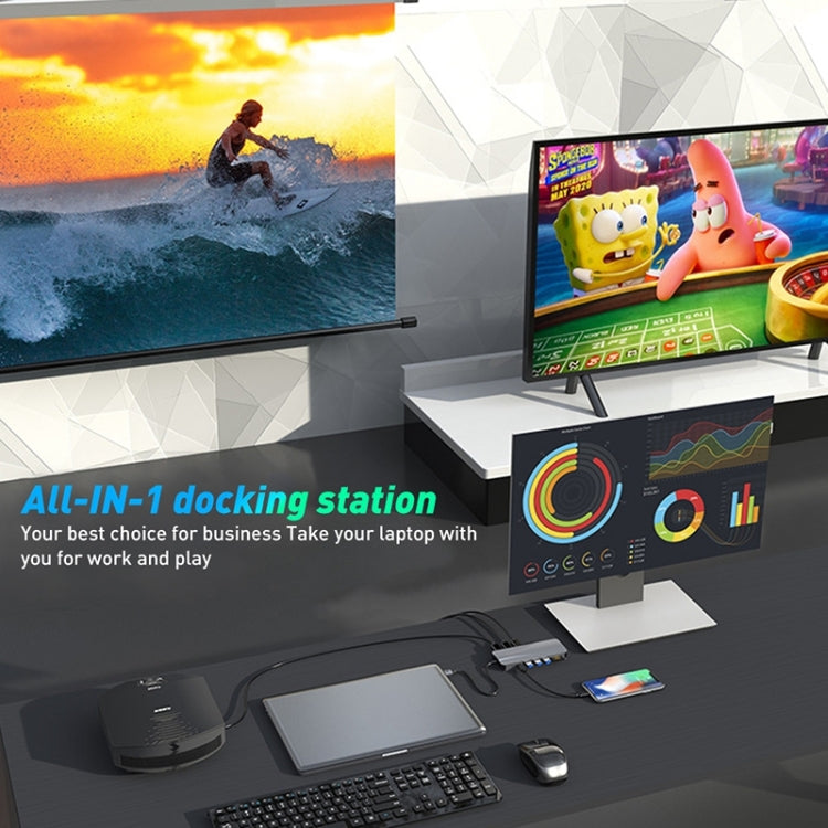 Lisslune | Rocketek HC451 Type-C to 60W PD + 4K HDMI + DP + 100M RJ45 14 in 1 HUB Adapter