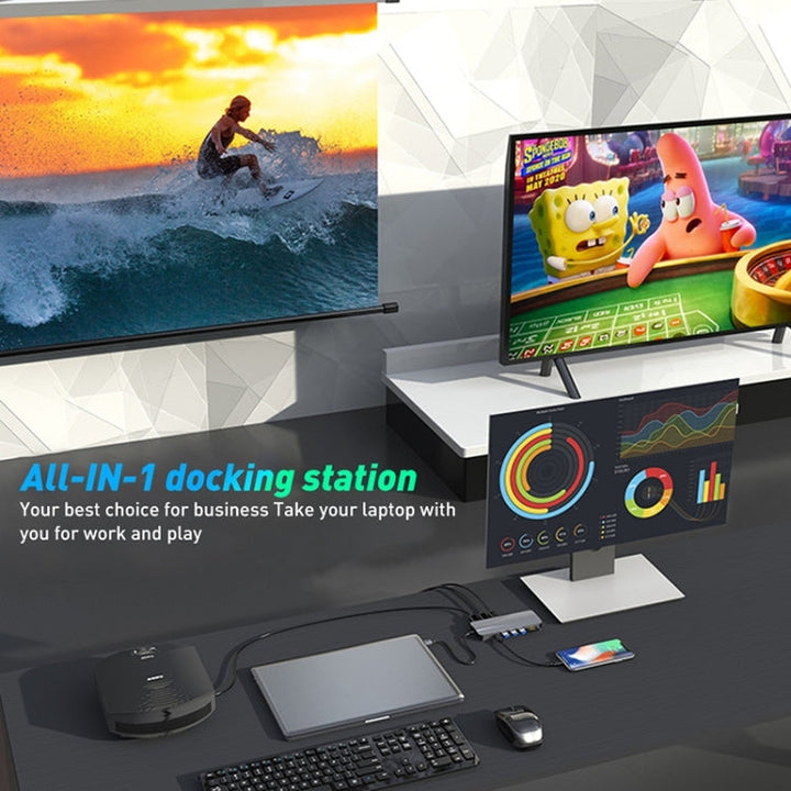 Lisslune | Rocketek HC451 Type-C to 60W PD + 4K HDMI + DP + 100M RJ45 14 in 1 HUB Adapter