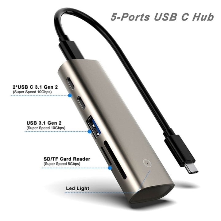 Lisslune | Rocketek HC463 USB3.1 Gen2 to Type-C 3.1 + USB 3.1 + SD / TF 6 in 1 HUB Adapter