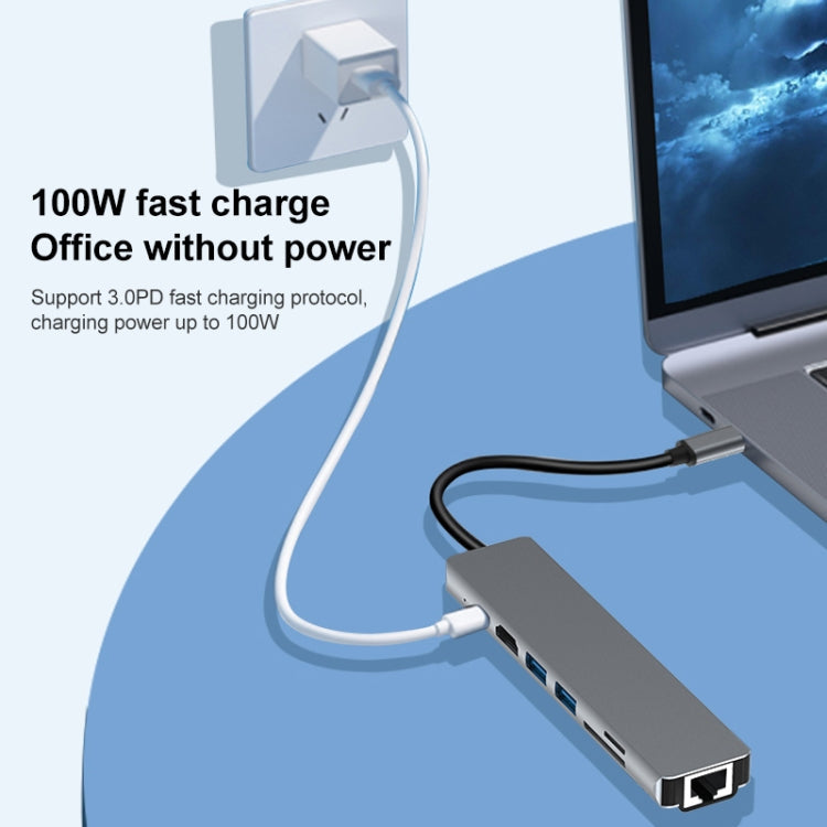 Lisslune | 7 in 1 RJ45 + SD/TF + USB 3.0 x 2 + HDMI + PD to USB-C / Type-C HUB Adapter