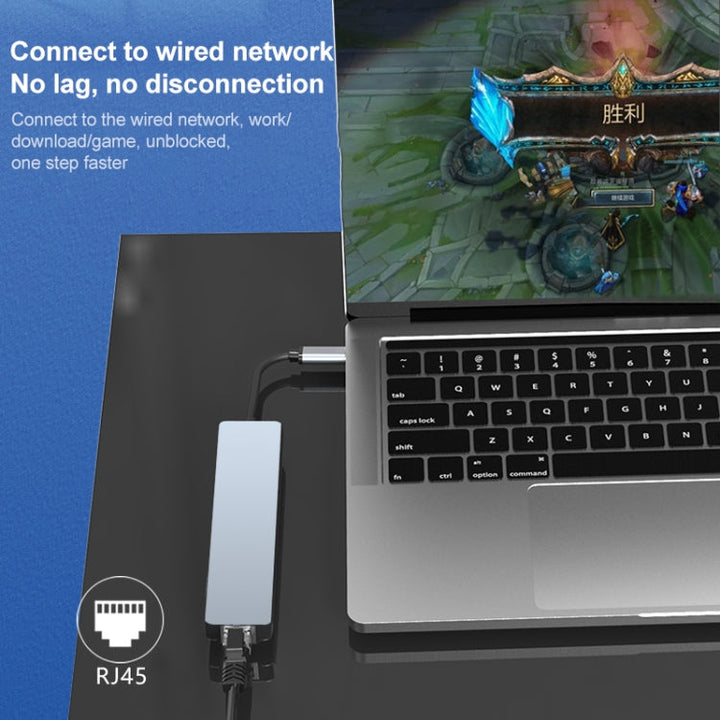 Lisslune | 7 in 1 RJ45 + SD/TF + USB 3.0 x 2 + HDMI + PD to USB-C / Type-C HUB Adapter