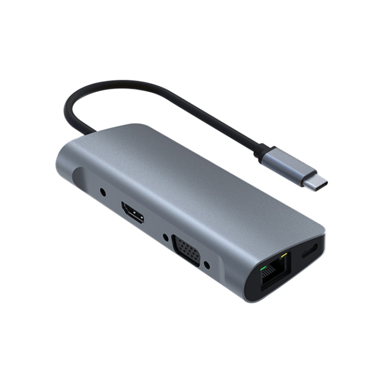 Lisslune | 9 in 1 RJ45 + PD + SD/TF + USB 3.0 x 2 + HDMI + VGA + Audio to USB-C / Type-C HUB Adapter