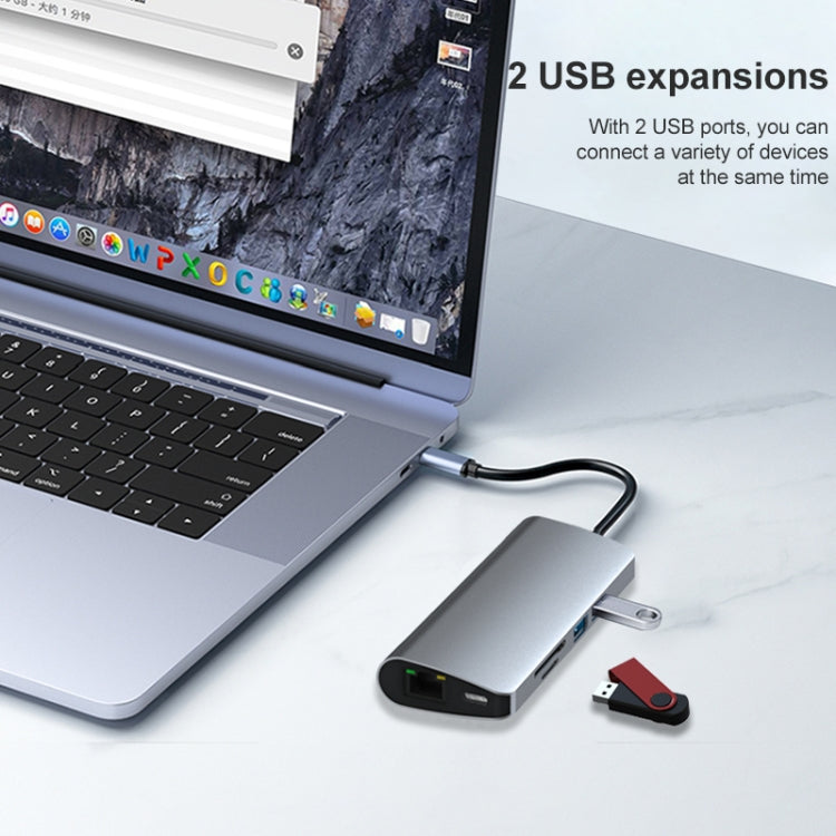 Lisslune | 9 in 1 RJ45 + PD + SD/TF + USB 3.0 x 2 + HDMI + VGA + Audio to USB-C / Type-C HUB Adapter