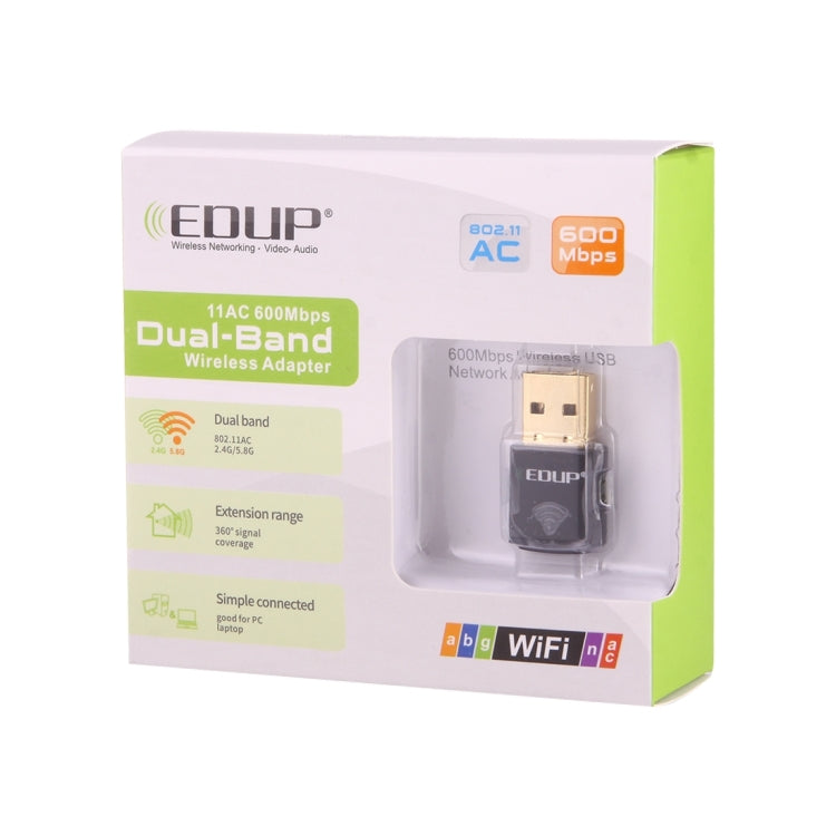 Lisslune | EDUP EP-AC1619 Mini Wireless USB 600Mbps 2.4G / 5.8Ghz 150M+433M Dual Band WiFi Network Adapter for Notebook / Laptop / PC (Black)