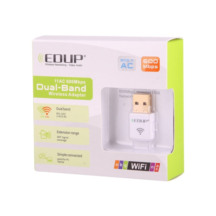 Lisslune | EDUP EP-AC1619 Mini Wireless USB 600Mbps 2.4G / 5.8Ghz 150M+433M Dual Band WiFi Network Adapter for Notebook / Laptop / PC (White)