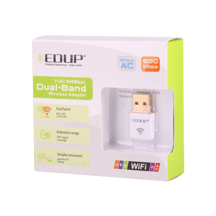 Lisslune | EDUP EP-AC1619 Mini Wireless USB 600Mbps 2.4G / 5.8Ghz 150M+433M Dual Band WiFi Network Adapter for Notebook / Laptop / PC (White)