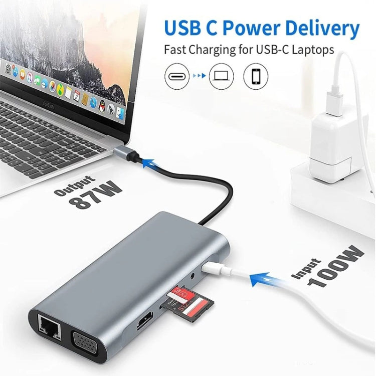 Lisslune | 11 in 1 USB-C / Type-C to USB Docking Station HUB Adapter (1000M Network Port)