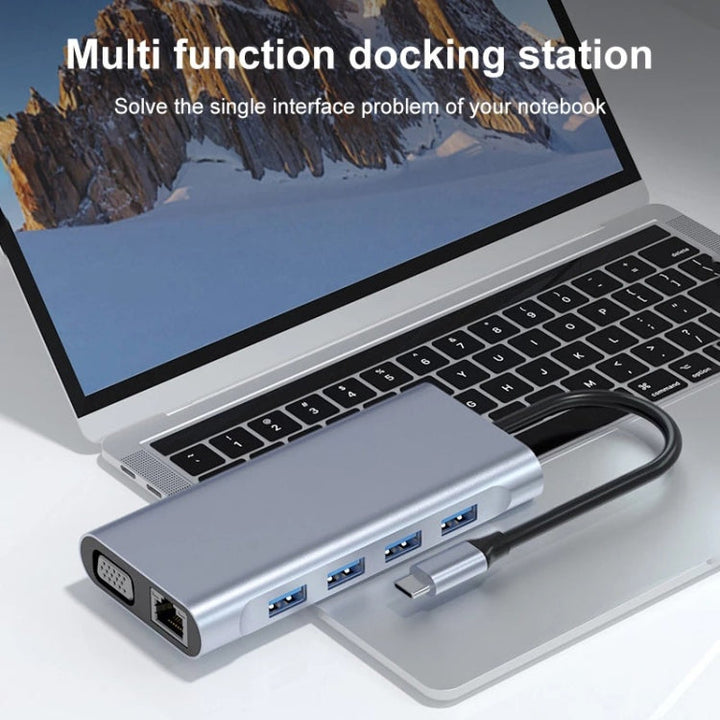 Lisslune | 11 in 1 USB-C / Type-C to USB Docking Station HUB Adapter (1000M Network Port)