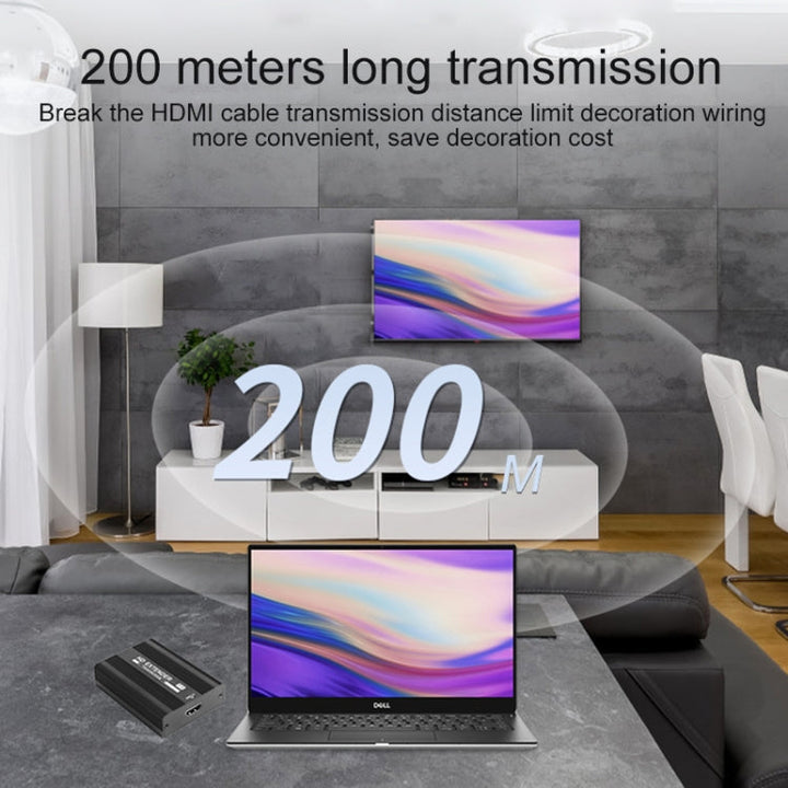 Lisslune | Measy ET1820 HDMI Extender Transmitter and Receiver Converter, POE Single Power Supply, Transmission Distance: 200m (US Plug)