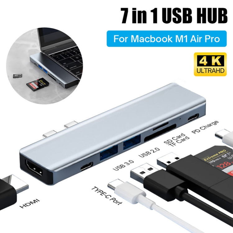 Lisslune | BYL-2101 7 in 1 Dual USB-C / Type-C to USB Docking Station HUB Adapter (Silver)