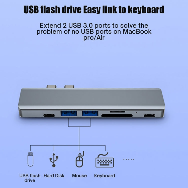 Lisslune | BYL-2101 7 in 1 Dual USB-C / Type-C to USB Docking Station HUB Adapter (Silver)