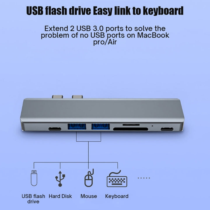 Lisslune | BYL-2101 7 in 1 Dual USB-C / Type-C to USB Docking Station HUB Adapter (Silver)