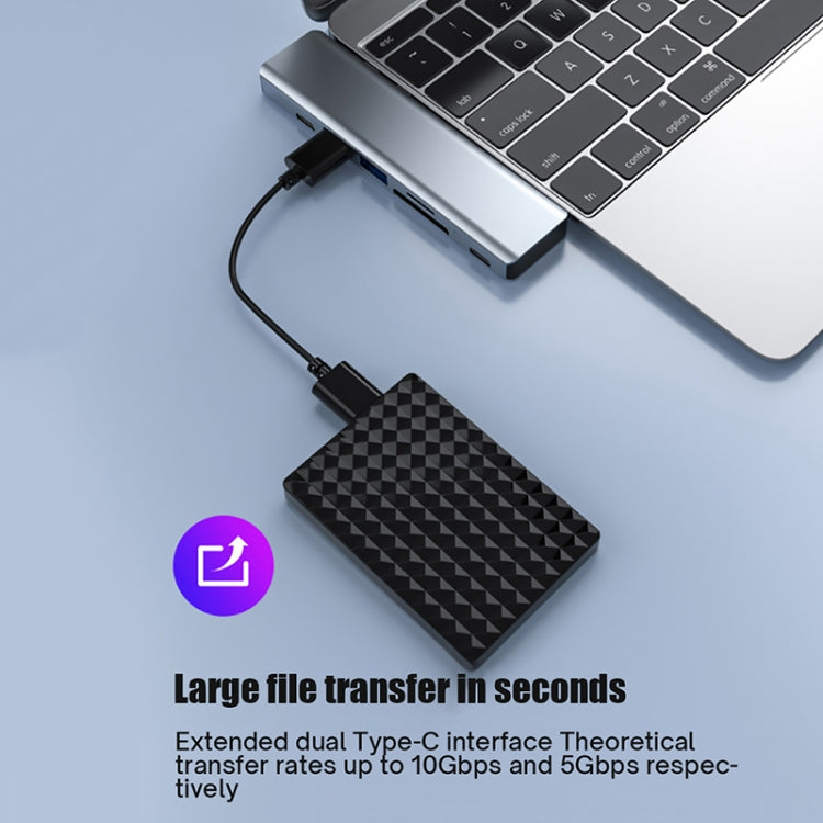 Lisslune | BYL-2101 7 in 1 Dual USB-C / Type-C to USB Docking Station HUB Adapter (Silver)