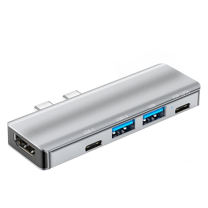 Lisslune | YG-2102 5 in 1 Dual USB-C / Type-C to USB Docking Station HUB Adapter (Silver)