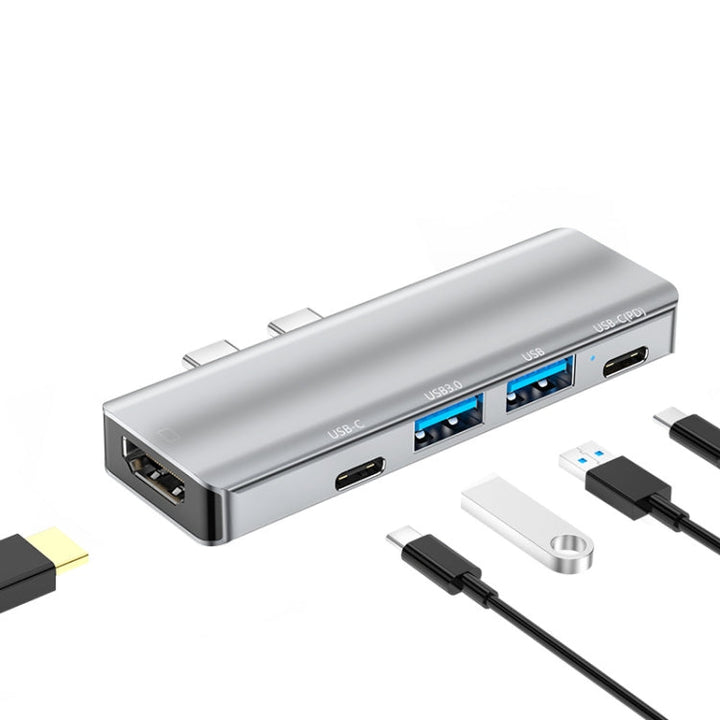 Lisslune | YG-2102 5 in 1 Dual USB-C / Type-C to USB Docking Station HUB Adapter (Silver)