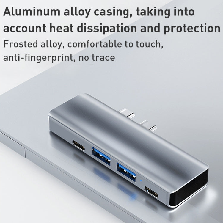 Lisslune | YG-2102 5 in 1 Dual USB-C / Type-C to USB Docking Station HUB Adapter (Silver)