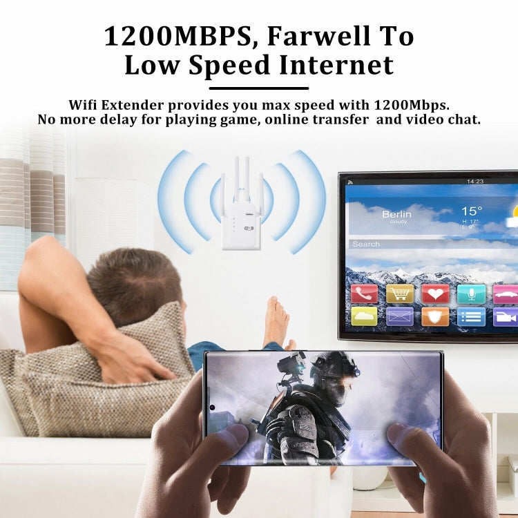 Lisslune | ZX-R08 1200Mbps 2.4G/5G Dual-Band WiFi Repeater Signal Amplifier, US Plug