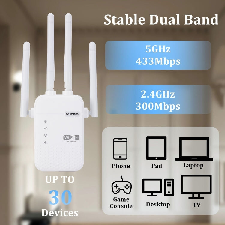 Lisslune | ZX-R08 1200Mbps 2.4G/5G Dual-Band WiFi Repeater Signal Amplifier, US Plug
